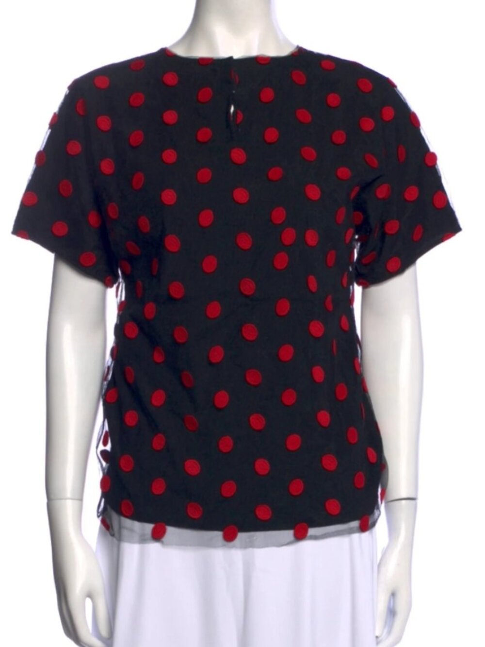 Dolce & Gabbana Polka Dot Embroidered Mesh Crew Neck Top $880
